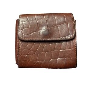 Talbots‎ Croc Print Vintage Womens Small Wallet Card Holder Flap Pocket Leather